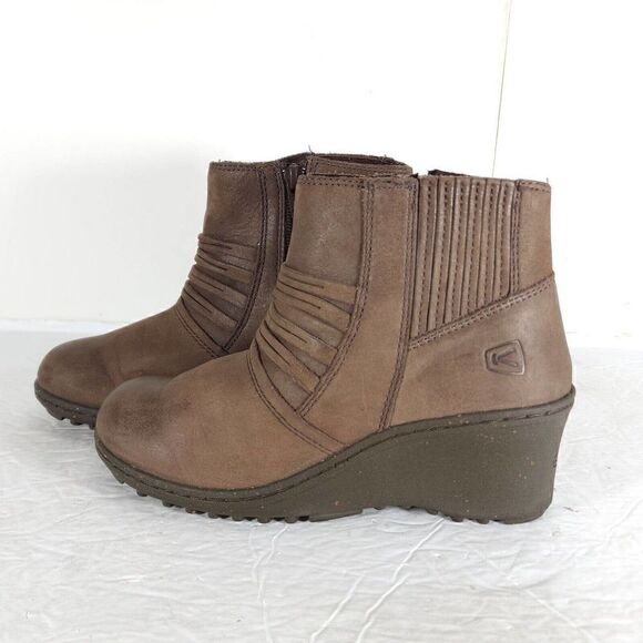 Keen Women's Zurich US 6 Brown Leather Side Zip Ankle Wedge Boots Booties - Picture 2 of 13